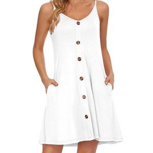 NWT Spaghetti Strap Button Down V Neck Flowy Dress With Pockets S
